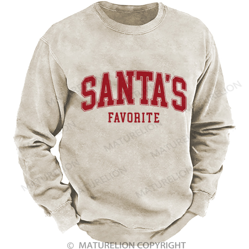 Maturelion Christmas Sweatshirt Santas Favorite Christmas DTG Washed Sweatshirt