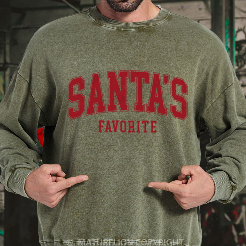 Maturelion Christmas Sweatshirt Santas Favorite Christmas DTG Washed Sweatshirt
