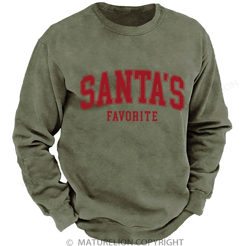 Maturelion Christmas Sweatshirt Santas Favorite Christmas DTG Washed Sweatshirt