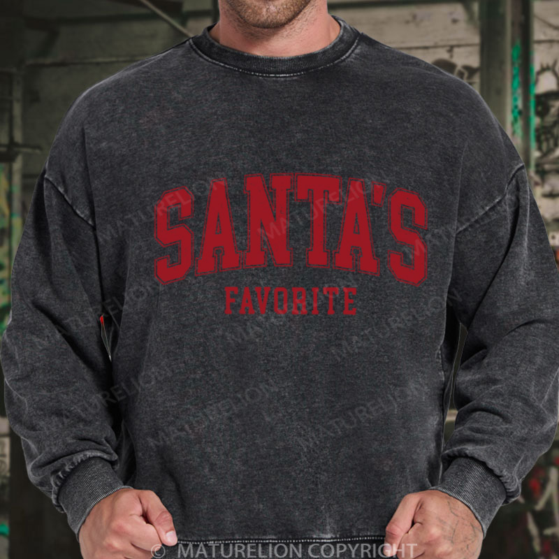Maturelion Christmas Sweatshirt Santas Favorite Christmas DTG Washed Sweatshirt