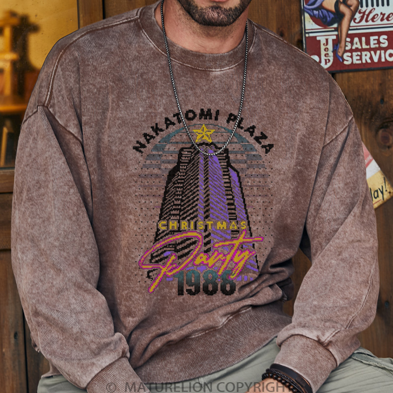 Maturelion Christmas Sweatshirt Nakatomi Plaza Party 1988 DTG Washed Sweatshirt