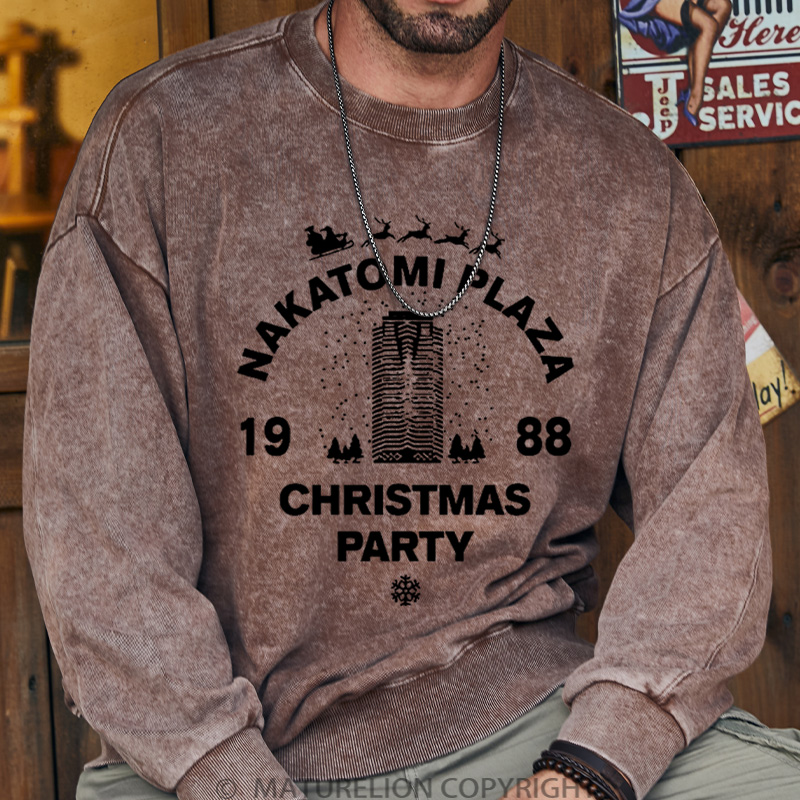Maturelion Christmas Sweatshirt Nakatomi Plaza Christmas Party 1988 DTG Washed Sweatshirt