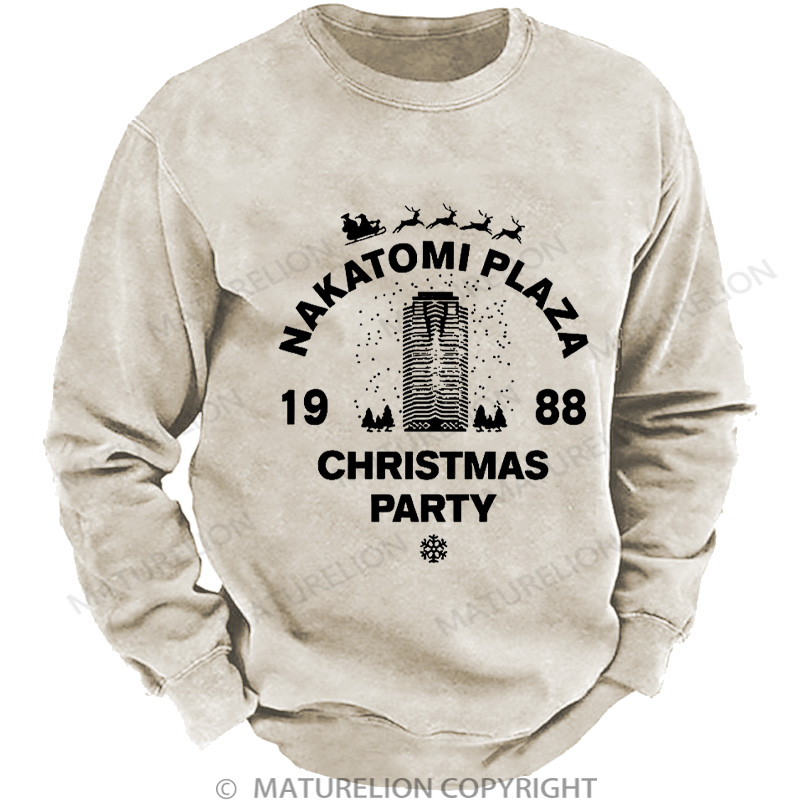 Maturelion Christmas Sweatshirt Nakatomi Plaza Christmas Party 1988 DTG Washed Sweatshirt