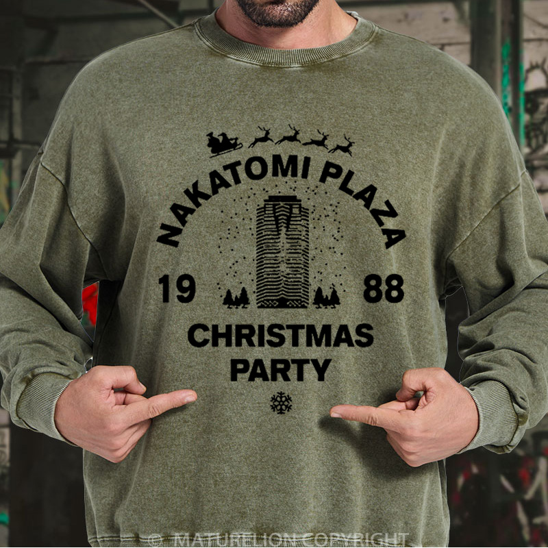 Maturelion Christmas Sweatshirt Nakatomi Plaza Christmas Party 1988 DTG Washed Sweatshirt