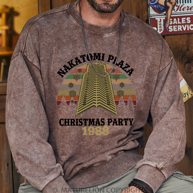 Maturelion Christmas Sweatshirt Nakatomi Plaza Christmas Party 1988 DTG Washed Sweatshirt