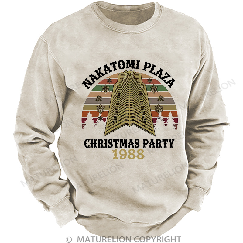 Maturelion Christmas Sweatshirt Nakatomi Plaza Christmas Party 1988 DTG Washed Sweatshirt