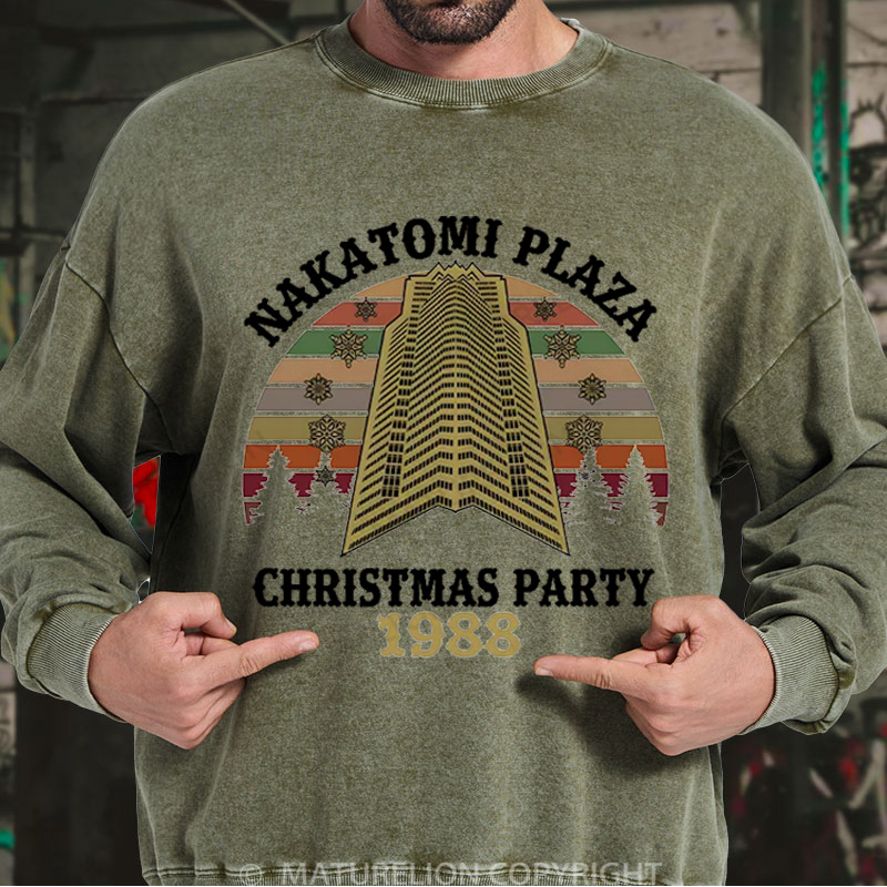Maturelion Christmas Sweatshirt Nakatomi Plaza Christmas Party 1988 DTG Washed Sweatshirt
