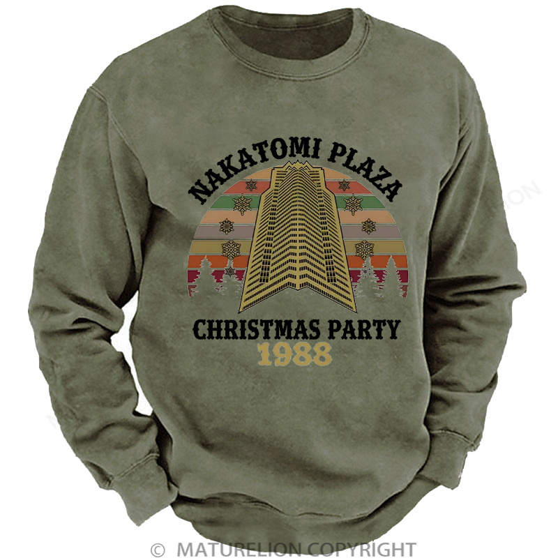 Maturelion Christmas Sweatshirt Nakatomi Plaza Christmas Party 1988 DTG Washed Sweatshirt