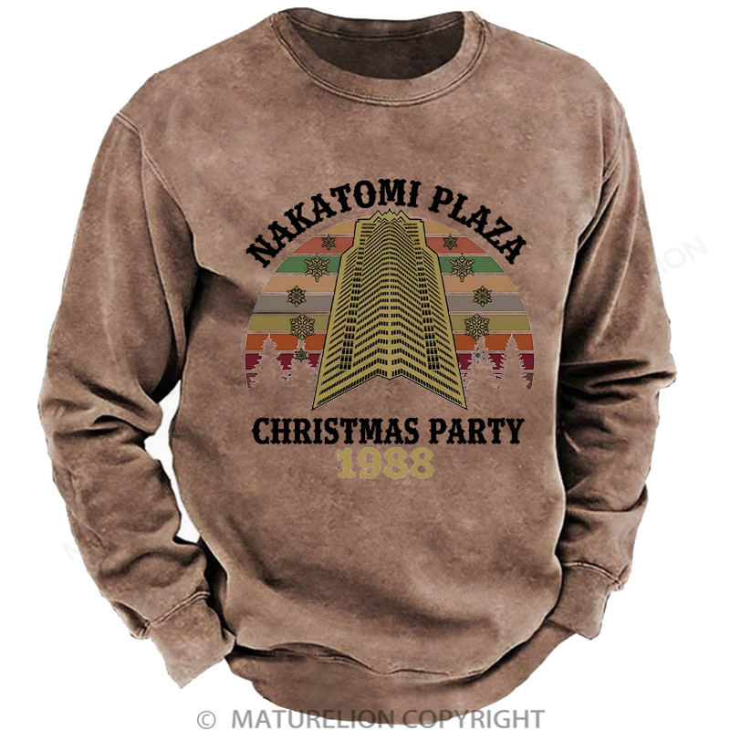 Maturelion Christmas Sweatshirt Nakatomi Plaza Christmas Party 1988 DTG Washed Sweatshirt