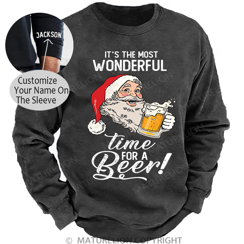 Maturelion Christmas Sweatshirt It's The Most Wonderful Time For A Beer DTG Washed Sweatshirt