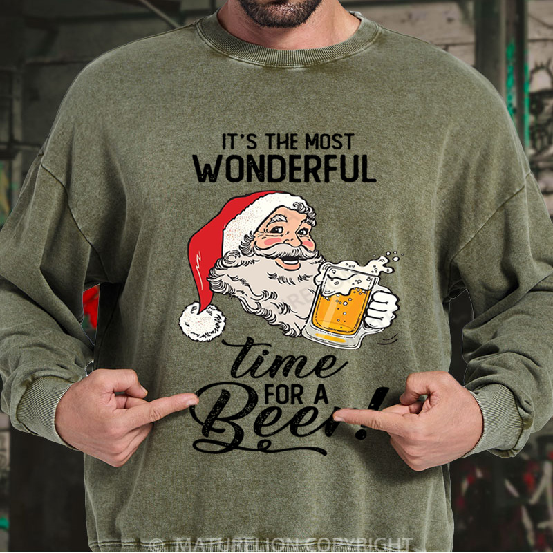 Maturelion Christmas Sweatshirt It's The Most Wonderful Time For A Beer DTG Washed Sweatshirt