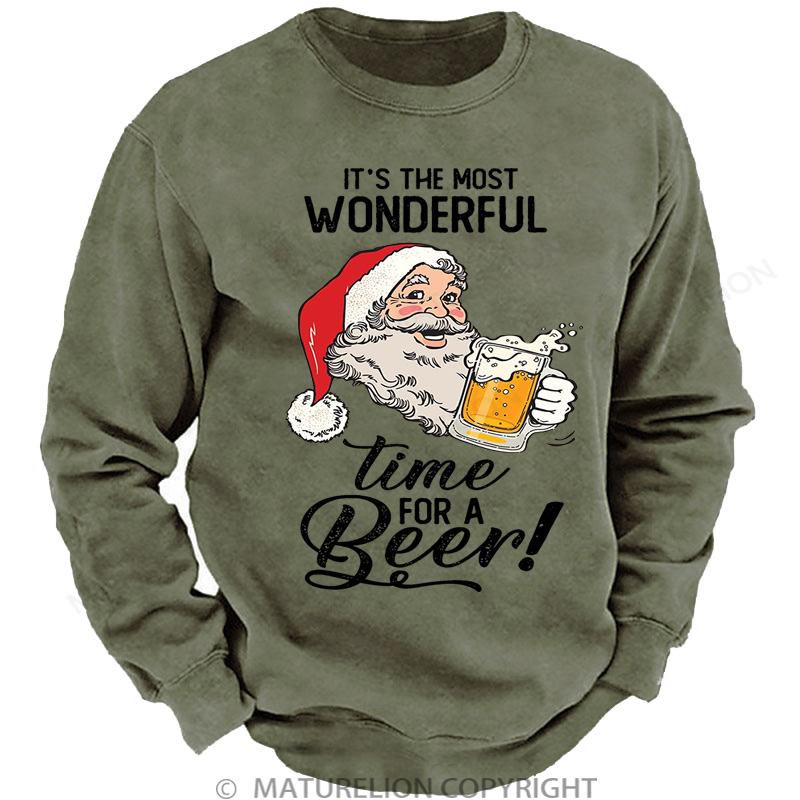 Maturelion Christmas Sweatshirt It's The Most Wonderful Time For A Beer DTG Washed Sweatshirt