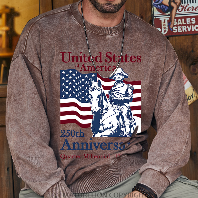Maturelion Men's Sweatshirt United States of America Cotton Washed Sweatshirt