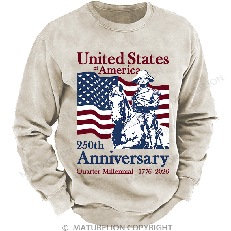 Maturelion Men's Sweatshirt United States of America Cotton Washed Sweatshirt