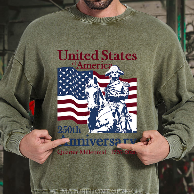 Maturelion Men's Sweatshirt United States of America Cotton Washed Sweatshirt