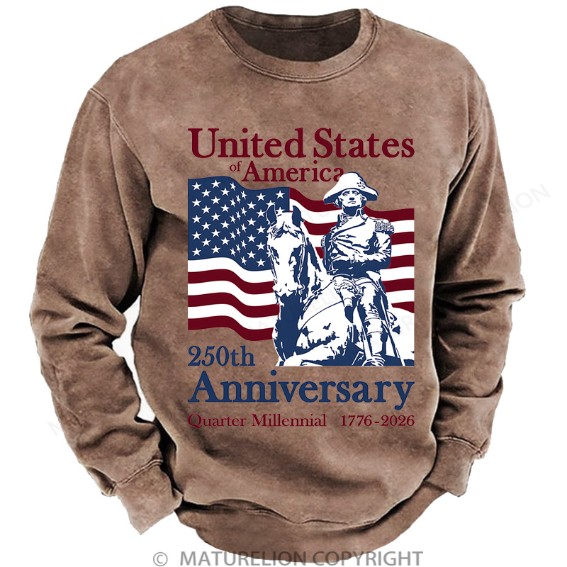 Maturelion Men's Sweatshirt United States of America Cotton Washed Sweatshirt