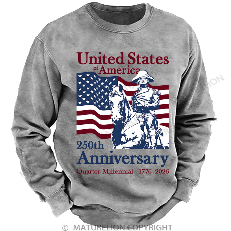 Maturelion Men's Sweatshirt United States of America Cotton Washed Sweatshirt