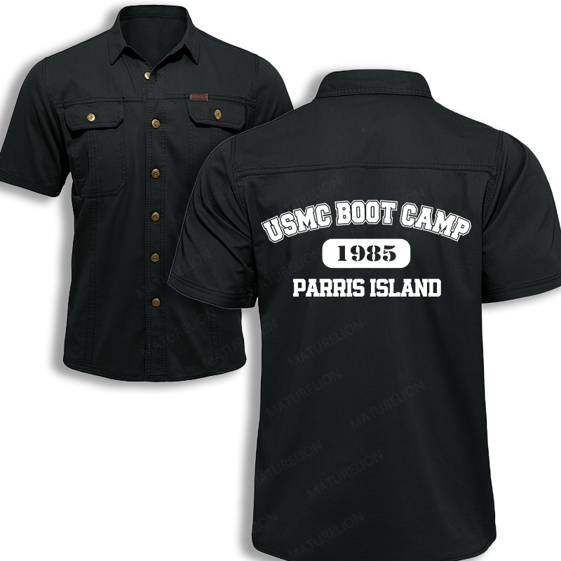Maturelion Men's Work Shirt Boot Camp 1985 Parris Island Work Shirt