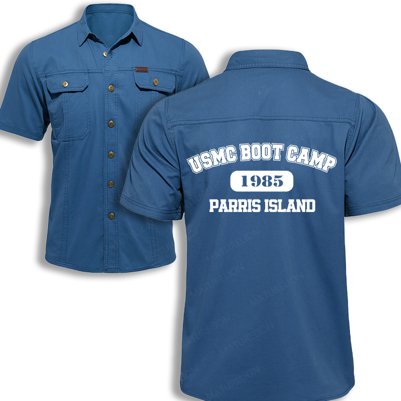 Maturelion Men's Work Shirt Boot Camp 1985 Parris Island Work Shirt