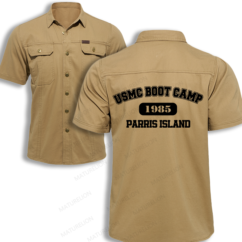Maturelion Men's Work Shirt Boot Camp 1985 Parris Island Work Shirt