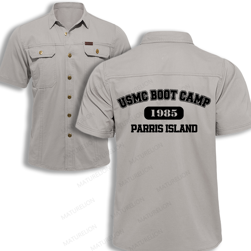 Maturelion Men's Work Shirt Boot Camp 1985 Parris Island Work Shirt