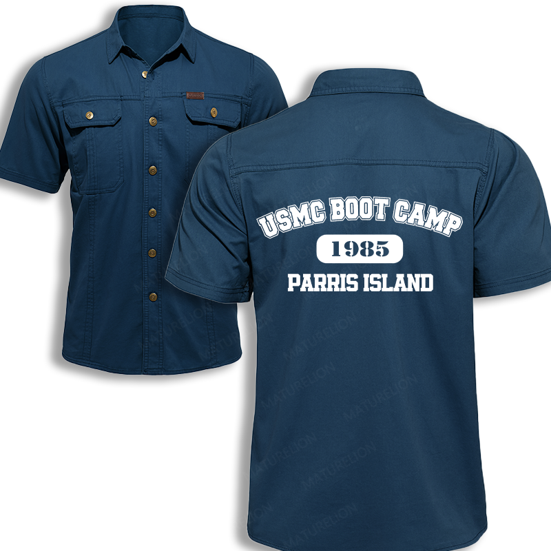 Maturelion Men's Work Shirt Boot Camp 1985 Parris Island Work Shirt