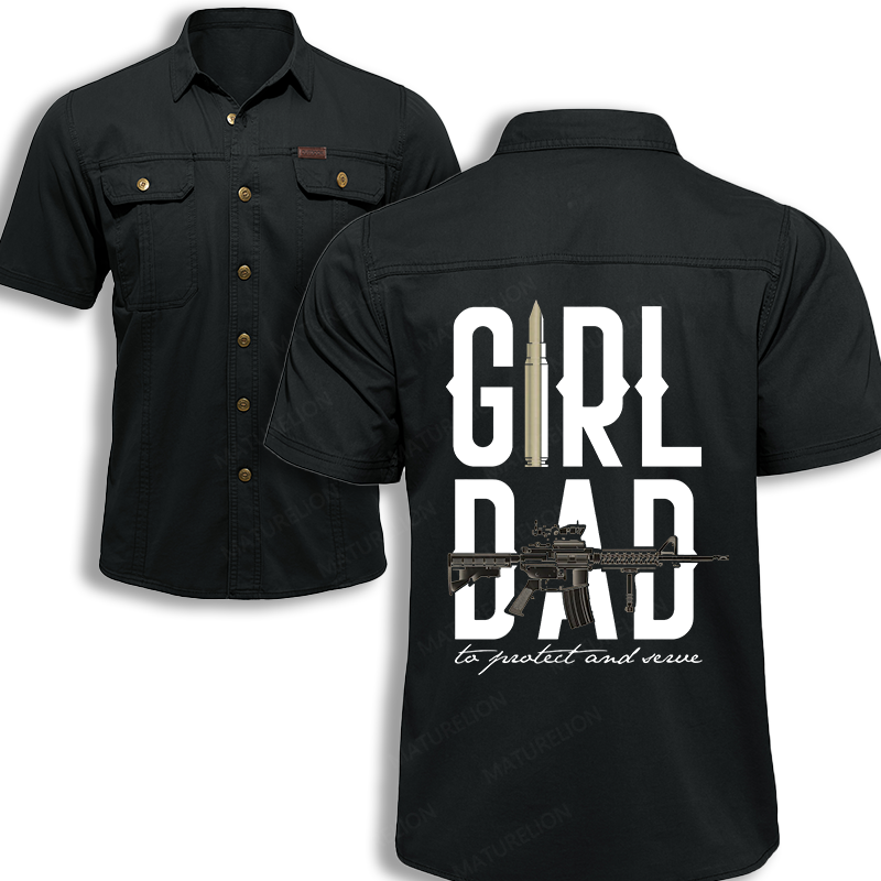 Maturelion Men's Work Shirt Girl Dad To Protect And Serve Work Shirt