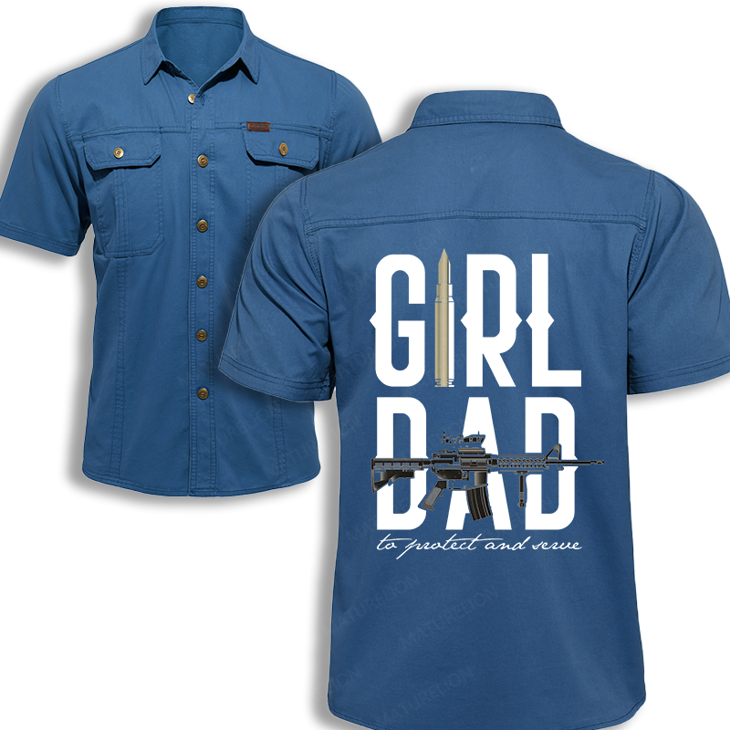 Maturelion Men's Work Shirt Girl Dad To Protect And Serve Work Shirt