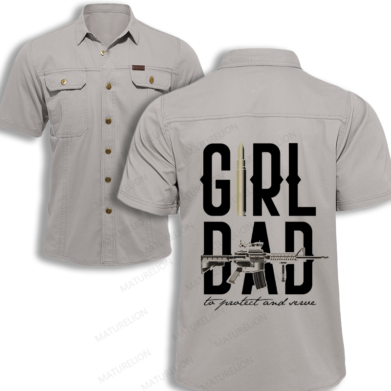 Maturelion Men's Work Shirt Girl Dad To Protect And Serve Work Shirt