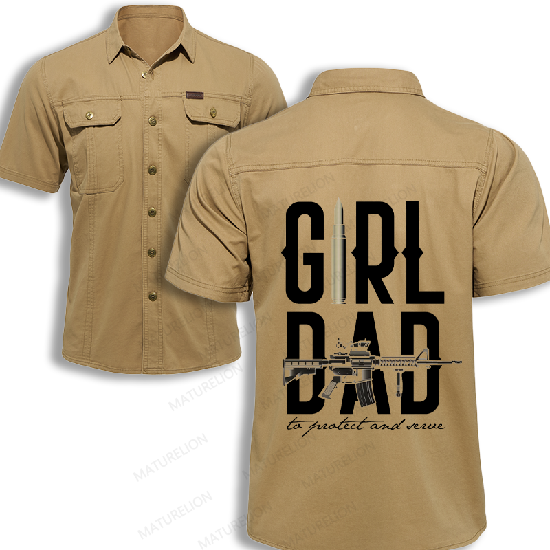 Maturelion Men's Work Shirt Girl Dad To Protect And Serve Work Shirt