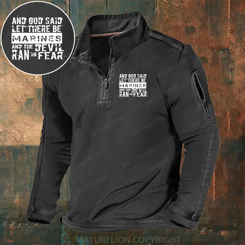 Maturelion Men's Henley Shirt And God Said Let There Be Marines And The Devil Ran In Fear Henley Shirt