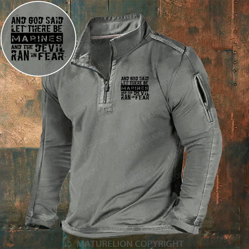 Maturelion Men's Henley Shirt And God Said Let There Be Marines And The Devil Ran In Fear Henley Shirt