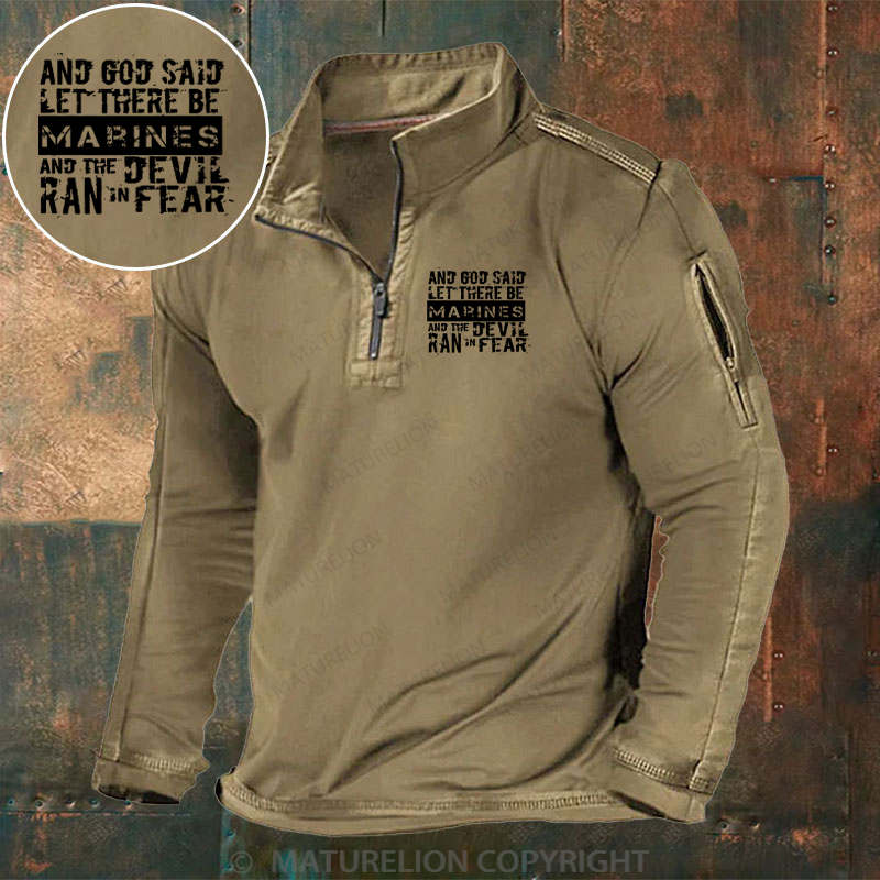 Maturelion Men's Henley Shirt And God Said Let There Be Marines And The Devil Ran In Fear Henley Shirt