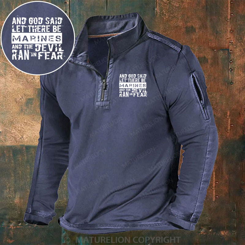 Maturelion Men's Henley Shirt And God Said Let There Be Marines And The Devil Ran In Fear Henley Shirt