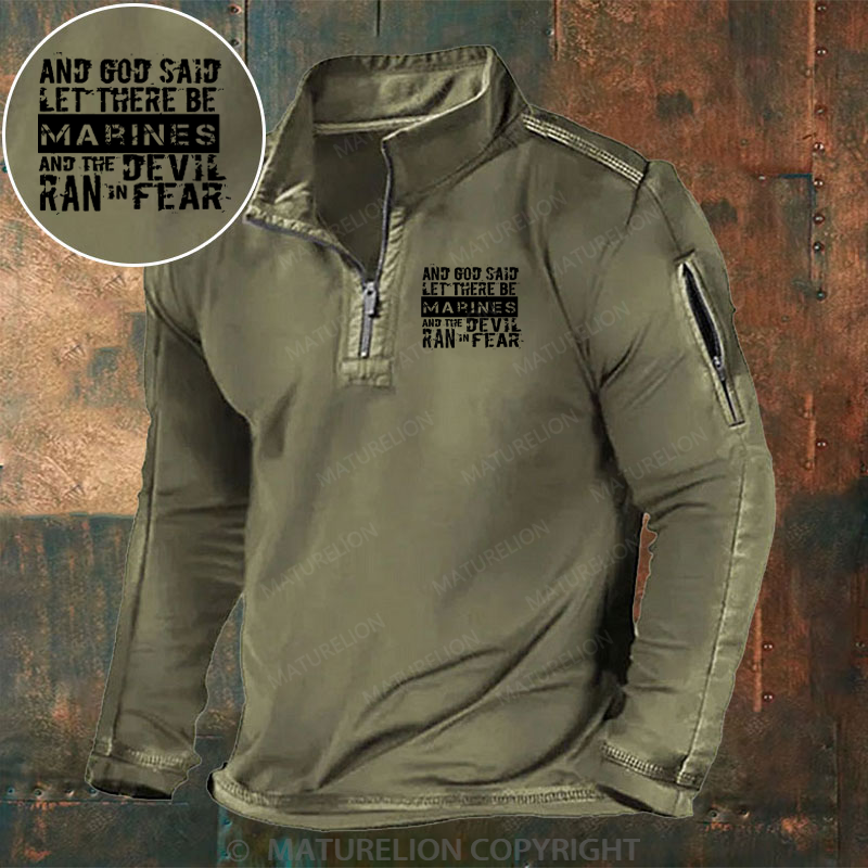 Maturelion Men's Henley Shirt And God Said Let There Be Marines And The Devil Ran In Fear Henley Shirt