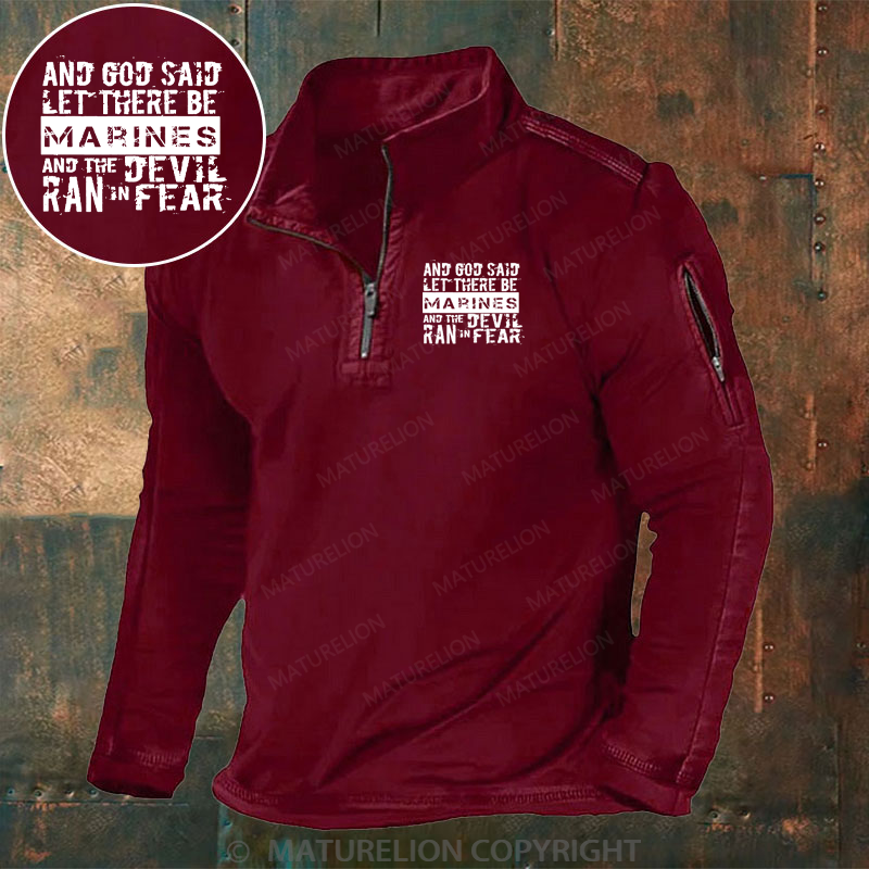 Maturelion Men's Henley Shirt And God Said Let There Be Marines And The Devil Ran In Fear Henley Shirt
