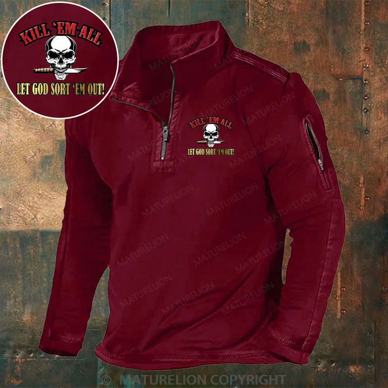 Maturelion Men's Henley Shirt Kill Em All Let God Sort Em Out Henley Shirt