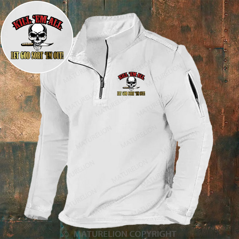 Maturelion Men's Henley Shirt Kill Em All Let God Sort Em Out Henley Shirt
