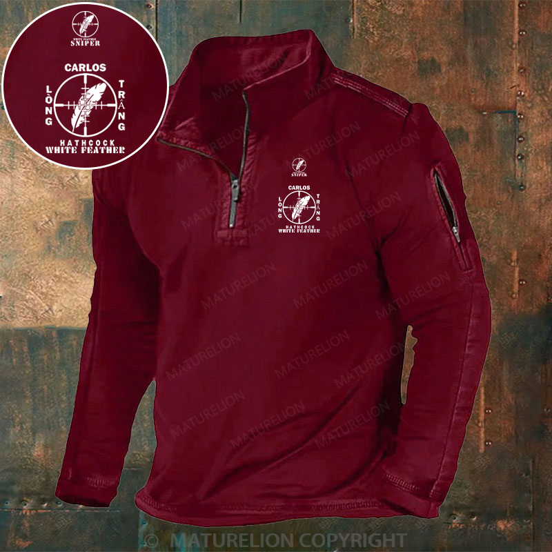 Maturelion Men's Henley Shirt Carlos Hathcock Long Trang White Feather Henley Shirt