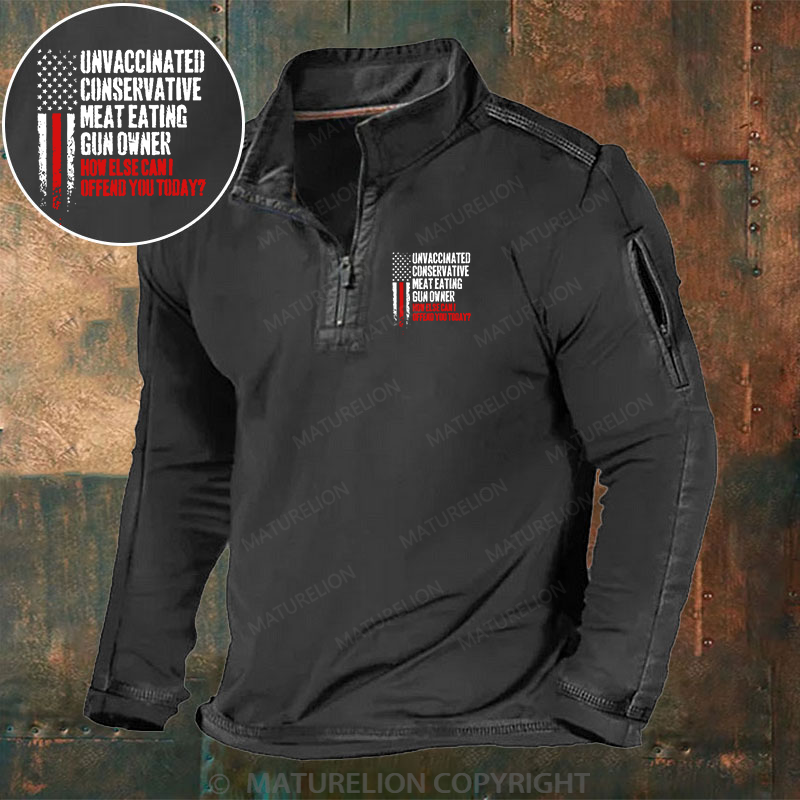 Maturelion Men's Henley Shirt Unvaccinated Conservative Meat Eating Gun Owner How Else Cani Offend You Today Henley Shirt