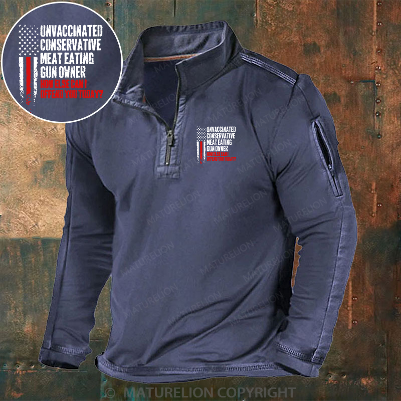 Maturelion Men's Henley Shirt Unvaccinated Conservative Meat Eating Gun Owner How Else Cani Offend You Today Henley Shirt