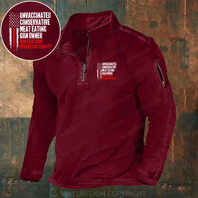 Maturelion Men's Henley Shirt Unvaccinated Conservative Meat Eating Gun Owner How Else Cani Offend You Today Henley Shirt