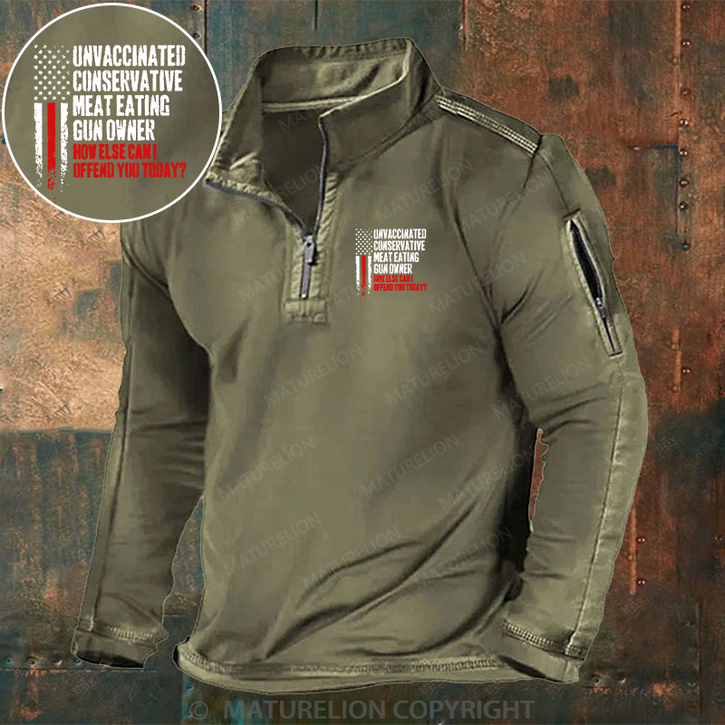 Maturelion Men's Henley Shirt Unvaccinated Conservative Meat Eating Gun Owner How Else Cani Offend You Today Henley Shirt