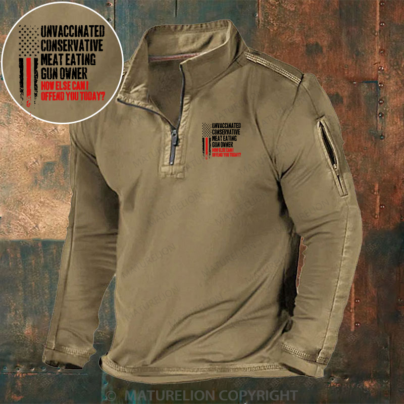 Maturelion Men's Henley Shirt Unvaccinated Conservative Meat Eating Gun Owner How Else Cani Offend You Today Henley Shirt