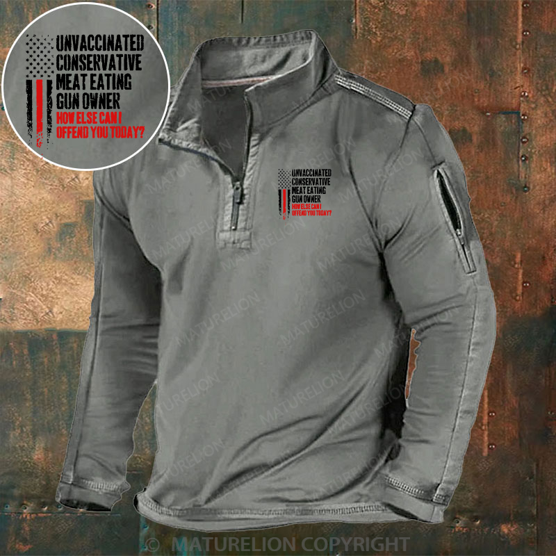 Maturelion Men's Henley Shirt Unvaccinated Conservative Meat Eating Gun Owner How Else Cani Offend You Today Henley Shirt