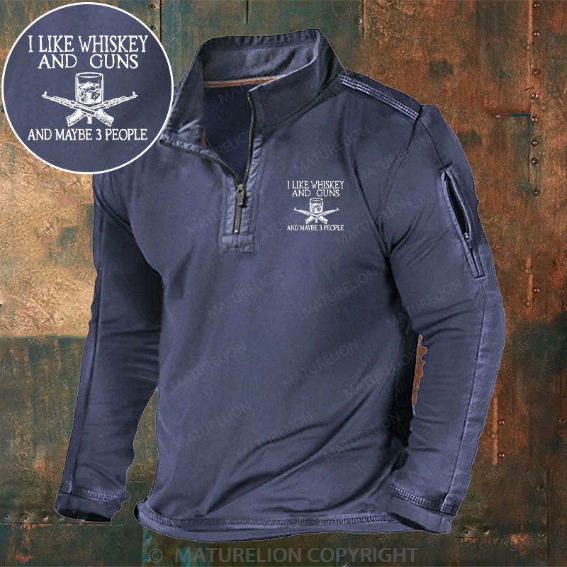 Maturelion Men's Henley Shirt I Like Whiskey And Guns And Maybe 3 People Henley Shirt
