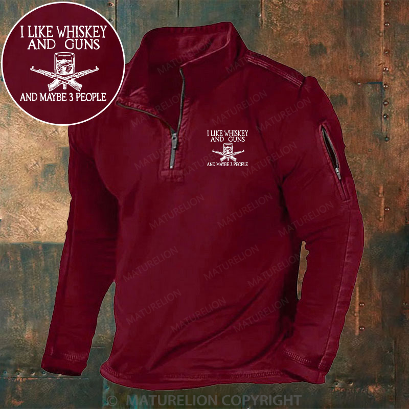 Maturelion Men's Henley Shirt I Like Whiskey And Guns And Maybe 3 People Henley Shirt
