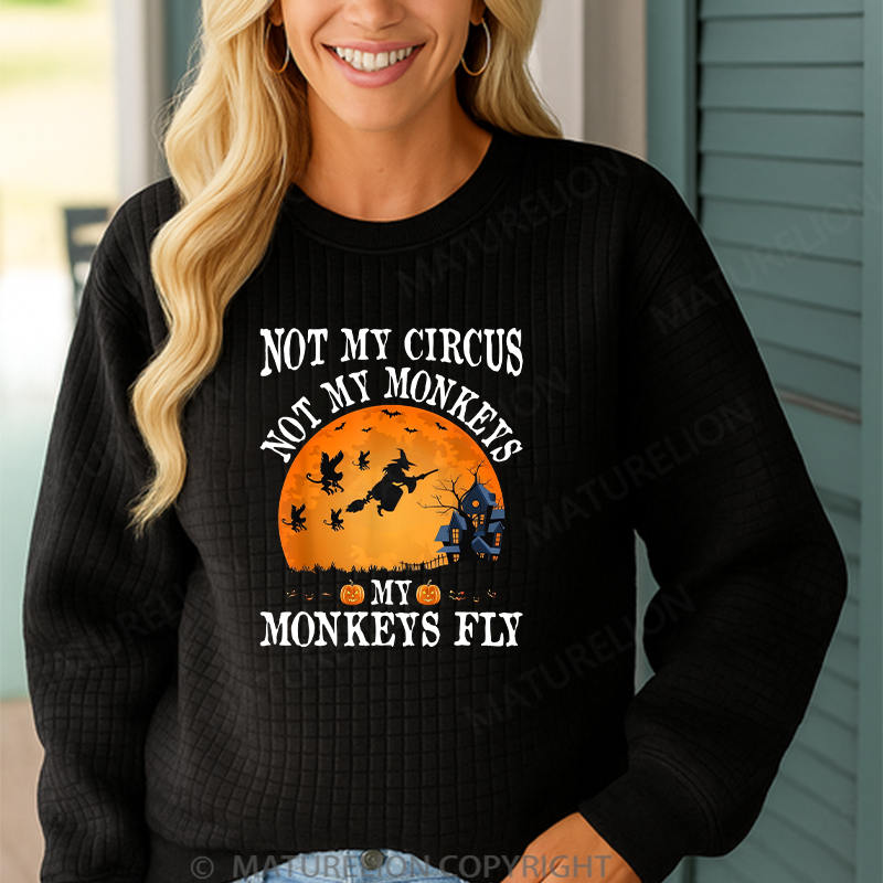 Maturelion Men's Sweatshirt Halloween Not My Circus Not My Monkeys Halloween Party Waffle Knit Sweatshirt