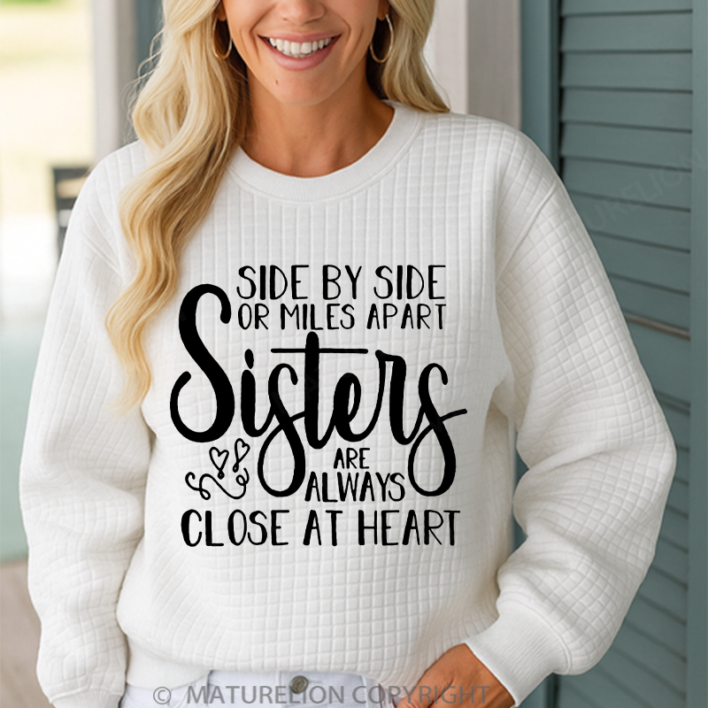 Maturelion Men's Sweatshirt Side By Side Or Miles Apart Sisters Are Always Close At Heart Waffle Knit Sweatshirt