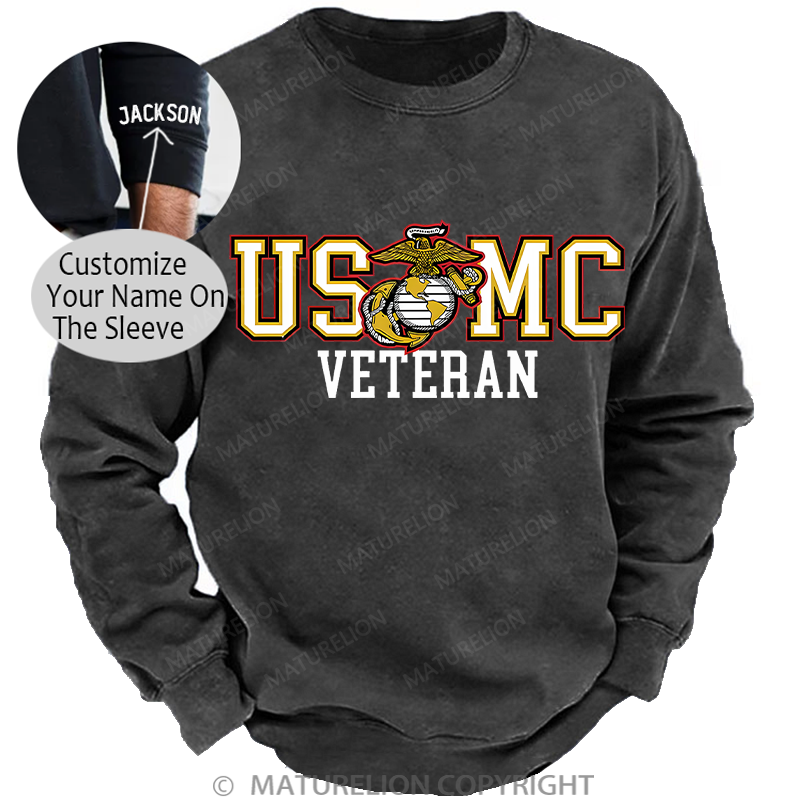Maturelion Men's Sweatshirt Bold Veteran Washed Sweatshirt